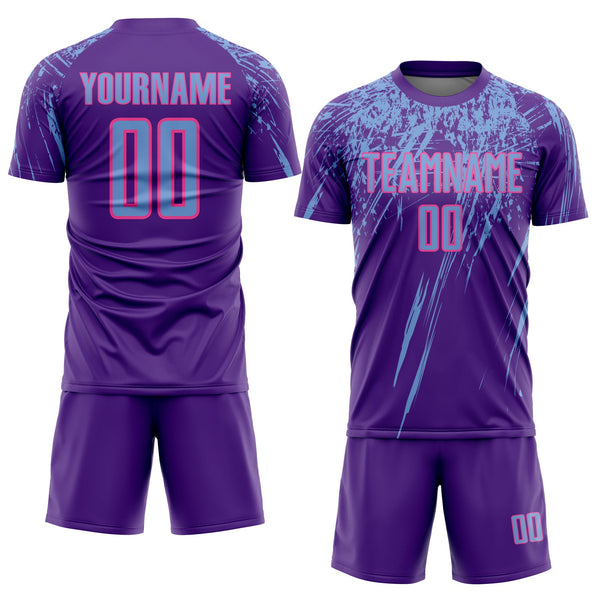 Custom Purple Light Blue-Pink Sublimation Soccer Uniform Jersey alternate