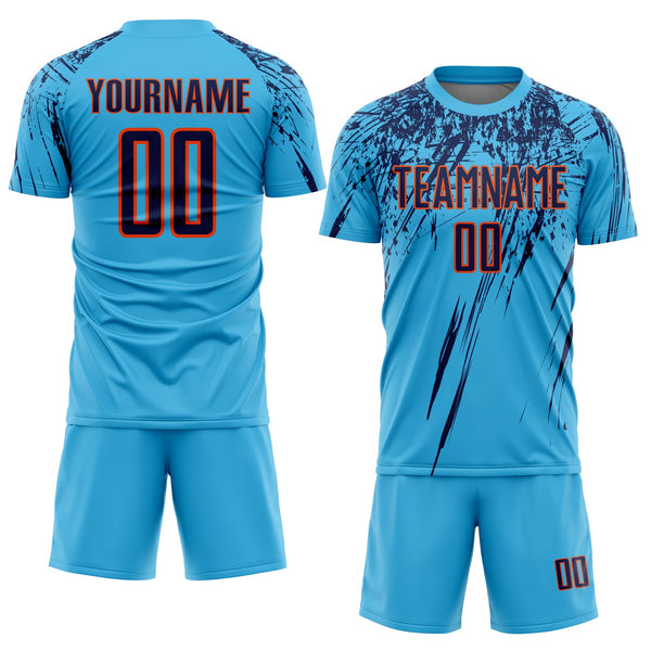 Custom Sky Blue Navy-Orange Sublimation Soccer Uniform Jersey alternate