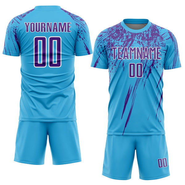 Custom Sky Blue Purple-White Sublimation Soccer Uniform Jersey alternate