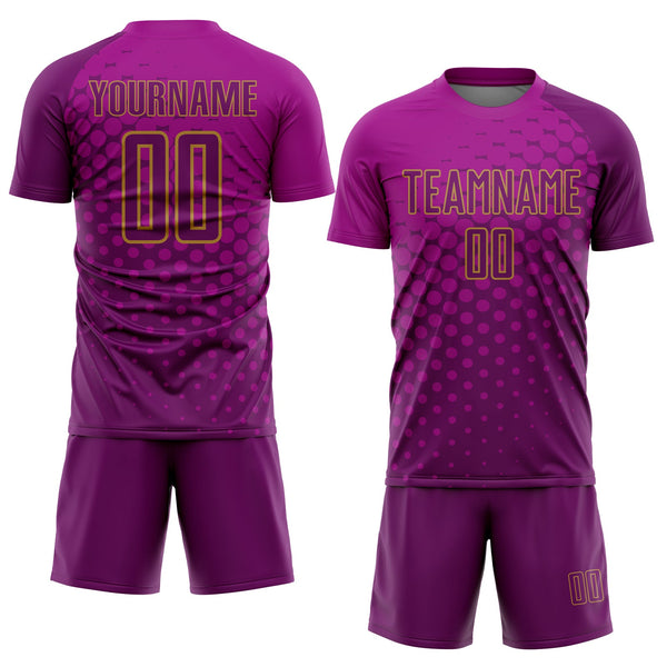 Custom Deep Pink Purple-Old Gold Sublimation Soccer Uniform Jersey alternate