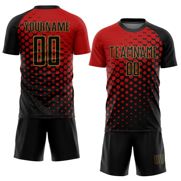 Custom Red Black-Old Gold Sublimation Soccer Uniform Jersey alternate