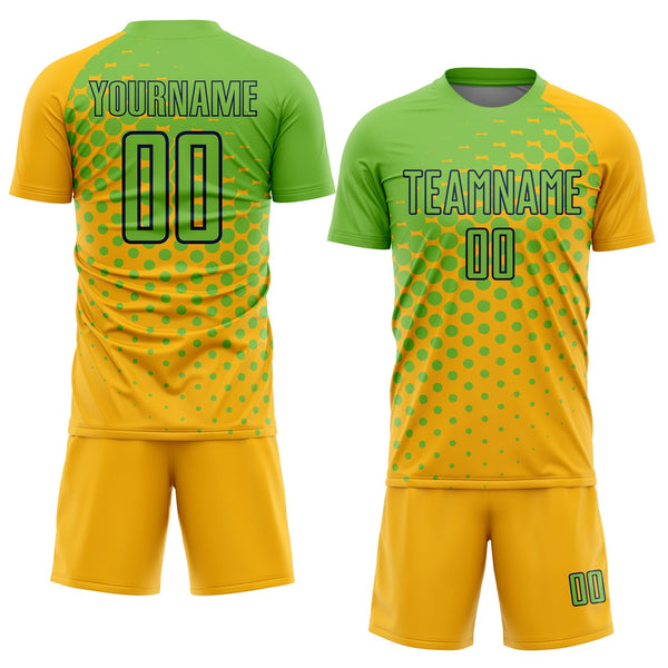Custom Gold Neon Green-Navy Sublimation Soccer Uniform Jersey alternate