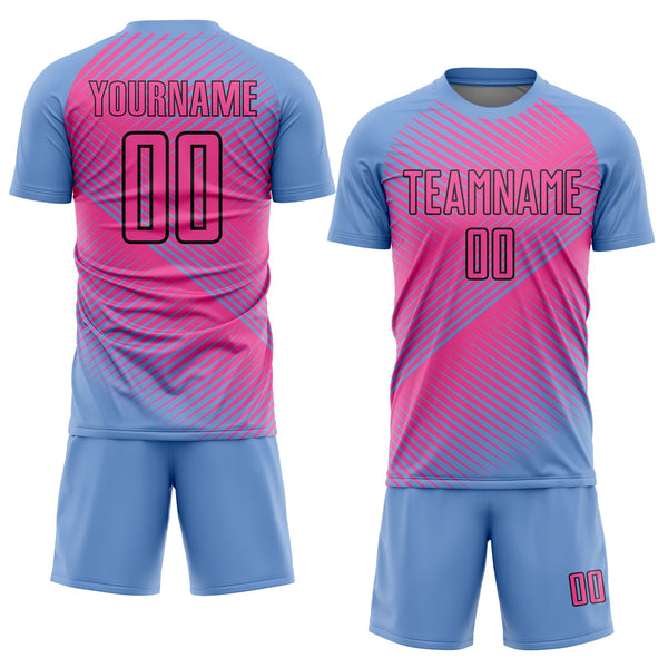 Custom Light Blue Pink-Black Sublimation Soccer Uniform Jersey alternate