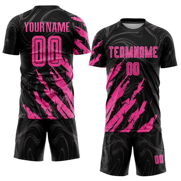 Custom Black Pink Sublimation Soccer Uniform Jersey alternate