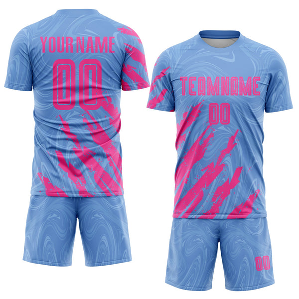 Custom Light Blue Pink Sublimation Soccer Uniform Jersey alternate