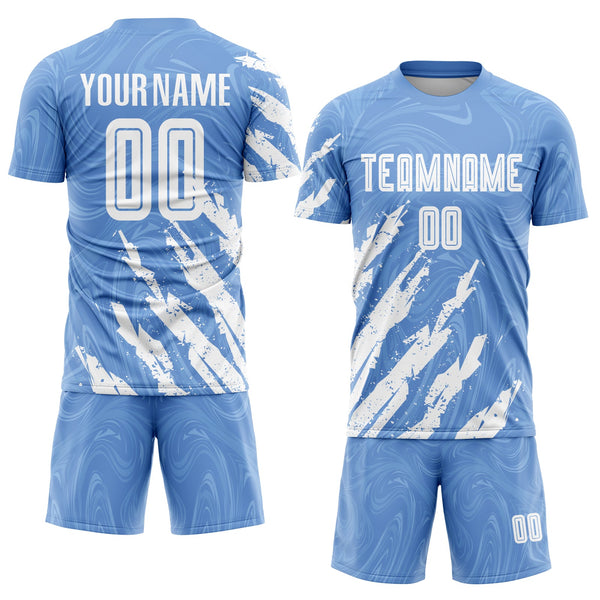 Custom Light Blue White Sublimation Soccer Uniform Jersey alternate