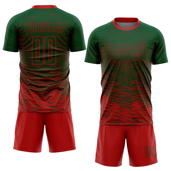 Custom Green Red Sublimation Soccer Uniform Jersey alternate