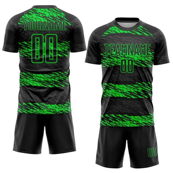 Custom Black Neon Green Sublimation Soccer Uniform Jersey alternate