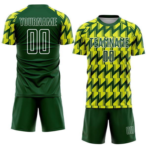 Custom Green Neon Yellow-White Sublimation Soccer Uniform Jersey alternate