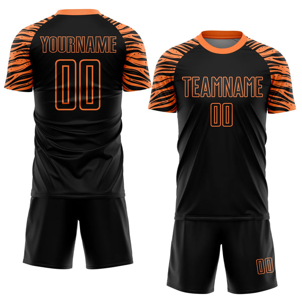 Custom Black Orange Tiger Stripes Sublimation Soccer Uniform Jersey alternate