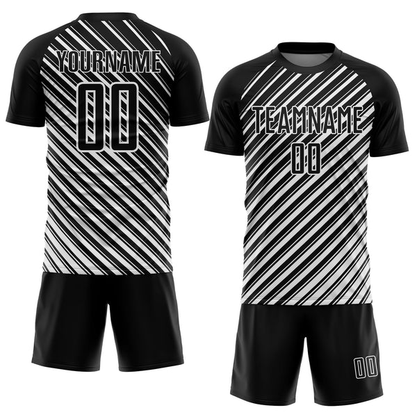 Custom Black White Slash Sublimation Soccer Uniform Jersey alternate