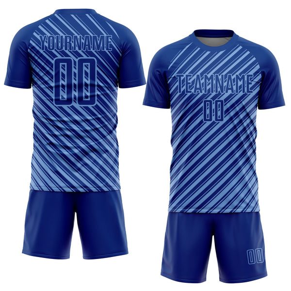 Custom Royal Light Blue Slash Sublimation Soccer Uniform Jersey alternate