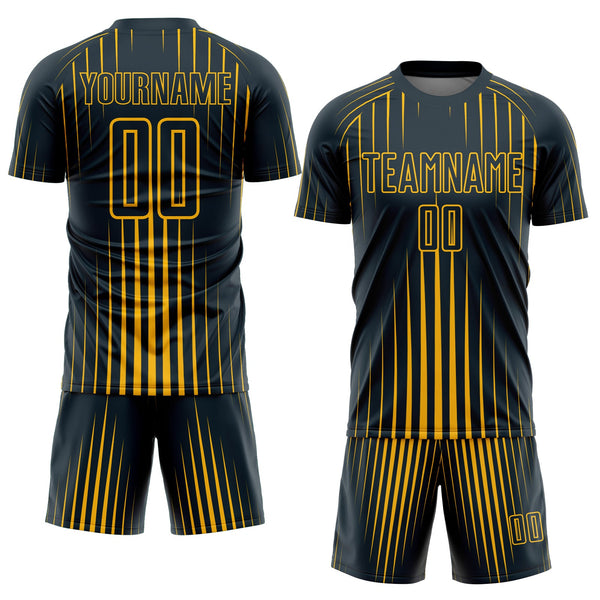Custom Navy Gold Lines Sublimation Soccer Uniform Jersey alternate