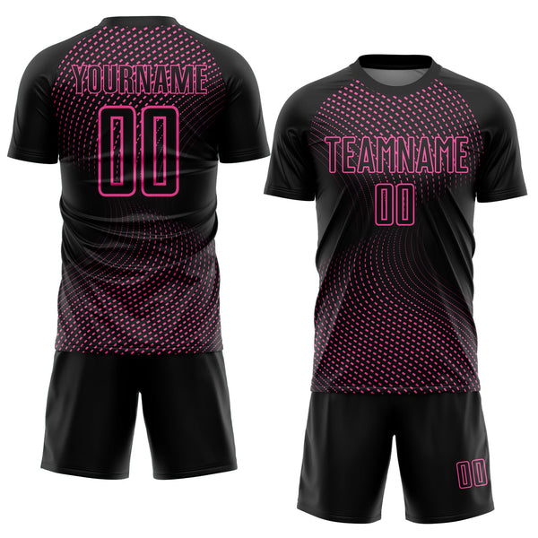 Custom Black Pink Geometric Lines Sublimation Soccer Uniform Jersey alternate