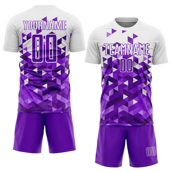 Custom Purple White Geometric Pattern Sublimation Soccer Uniform Jersey alternate
