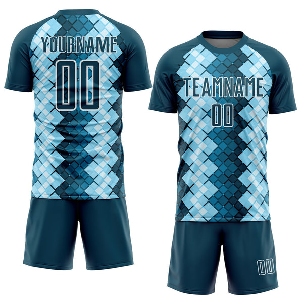 Custom US Navy Blue White Geometric Shapes Sublimation Soccer Uniform Jersey alternate