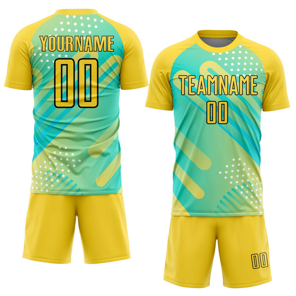 Custom Pea Green Yellow-Black Abstract Shapes Sublimation Soccer Uniform Jersey alternate