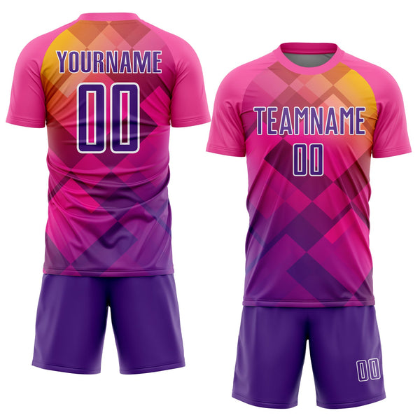 Custom Pink Purple-White Geometric Shapes Sublimation Soccer Uniform Jersey alternate