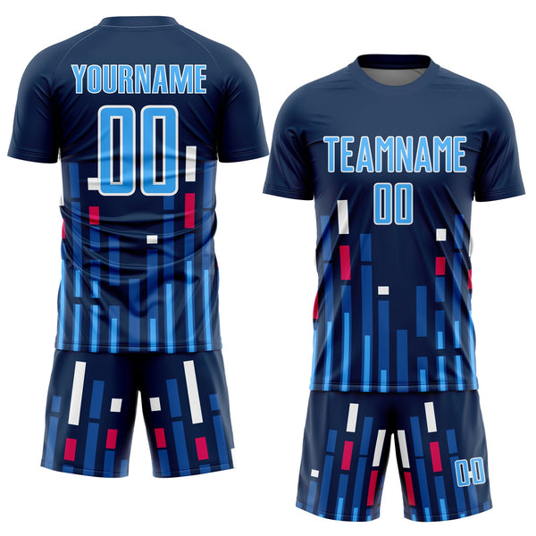 Custom US Navy Blue Sky Blue-White Lines Sublimation Soccer Uniform Jersey alternate