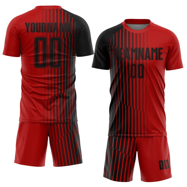 Custom Red Black Lines Sublimation Soccer Uniform Jersey alternate