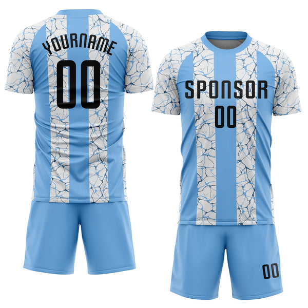 Custom Light Blue Black-White Sublimation Soccer Uniform Jersey alternate