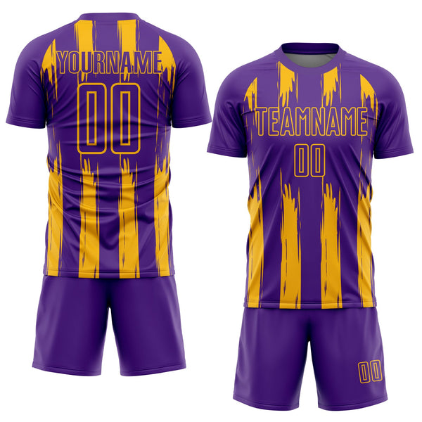 Custom Purple Gold Abstract Stripes Sublimation Soccer Uniform Jersey alternate