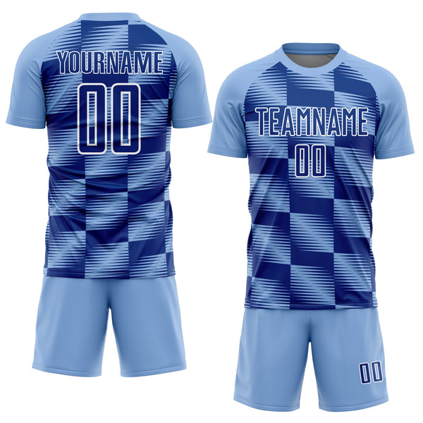 Custom Light Blue Royal-White Lines Sublimation Soccer Uniform Jersey alternate