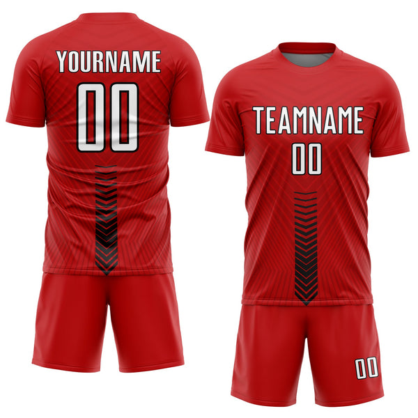 Custom Red White-Black Arrow Shapes Sublimation Soccer Uniform Jersey alternate