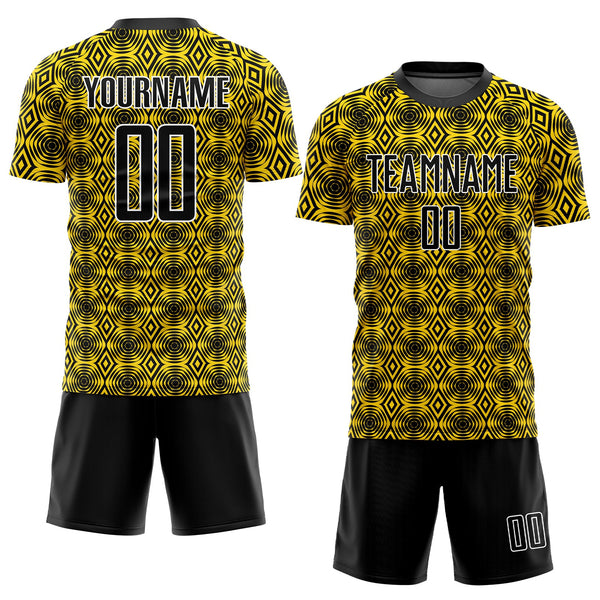 Custom Yellow Black-White Geometric Shapes Sublimation Soccer Uniform Jersey alternate