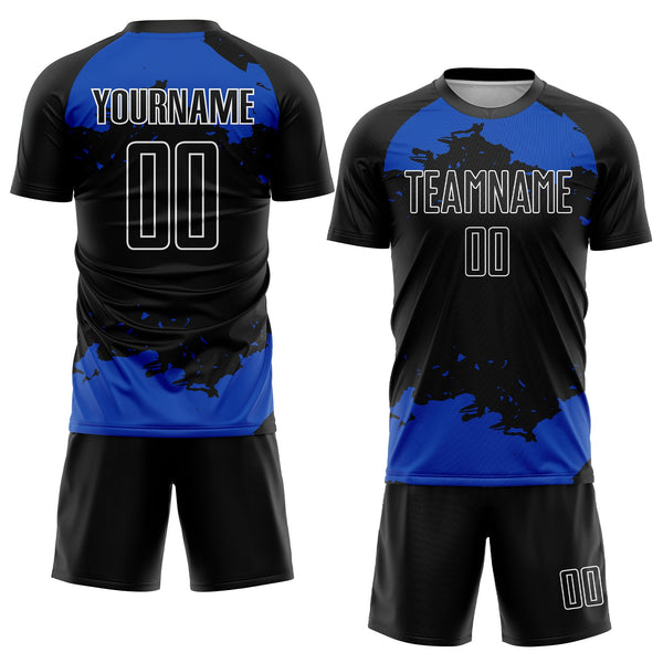 Custom Black Thunder Blue-White Abstract Fragment Art Sublimation Soccer Uniform Jersey alternate