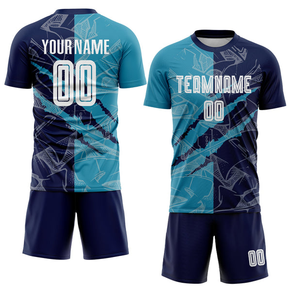 Custom Graffiti Pattern Panther Blue-Navy Scratch Sublimation Soccer Uniform Jersey alternate