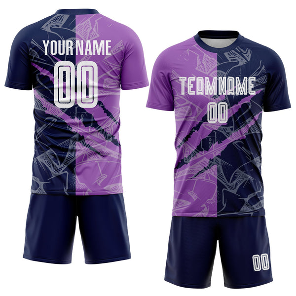 Custom Graffiti Pattern Medium Purple-Navy Scratch Sublimation Soccer Uniform Jersey alternate