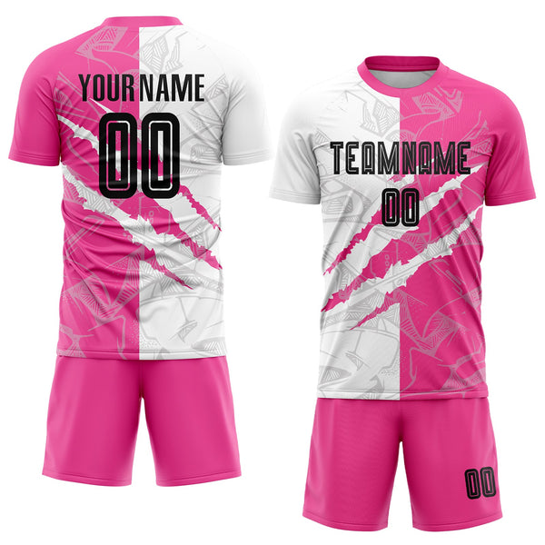 Custom Graffiti Pattern Black-Pink Scratch Sublimation Soccer Uniform Jersey alternate