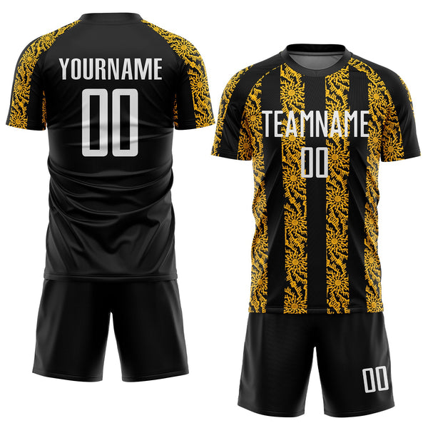 Custom Black White-Gold Abstract Shape Sublimation Soccer Uniform Jersey alternate