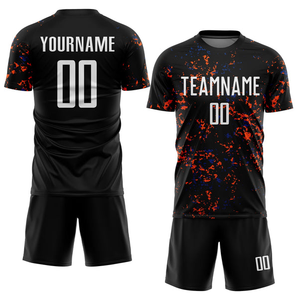 Custom Black Orange-Royal Abstract Fragment Art Sublimation Soccer Uniform Jersey alternate