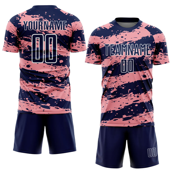 Custom Navy Medium Pink-White Splash Sublimation Soccer Uniform Jersey alternate