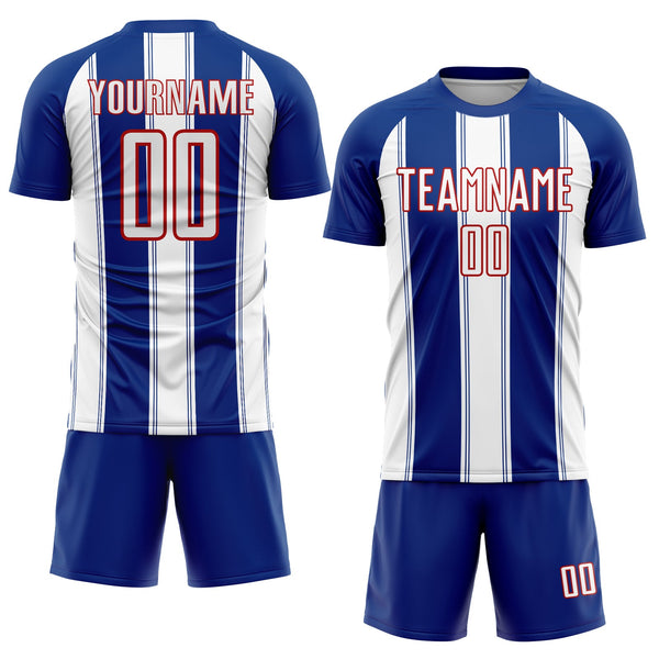 Custom Royal White-Red Line Sublimation Soccer Uniform Jersey alternate
