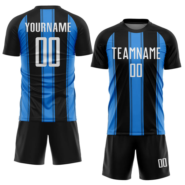 Custom Black White-Powder Blue Line Sublimation Soccer Uniform Jersey alternate