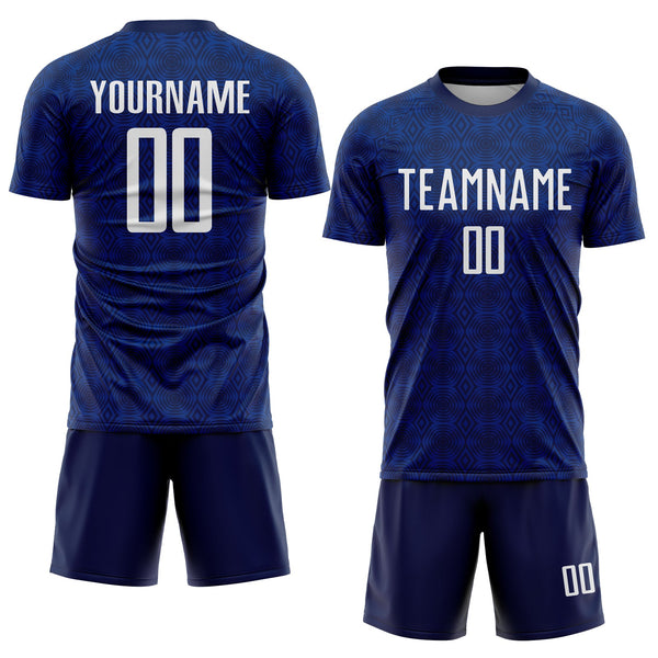 Custom Navy White-Royal Geometric Shapes Sublimation Soccer Uniform Jersey alternate