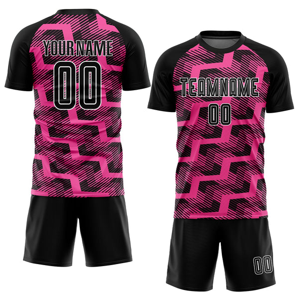 Custom Black Pink-White Line Sublimation Soccer Uniform Jersey alt