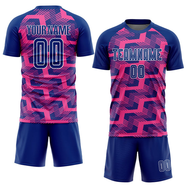 Custom Royal Pink-White Line Sublimation Soccer Uniform Jersey alternate