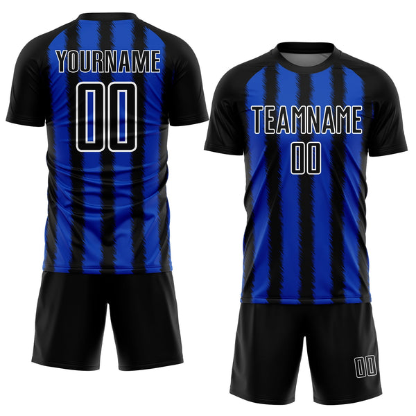 Custom Black Thunder Blue-White Line Sublimation Soccer Uniform Jersey alternate