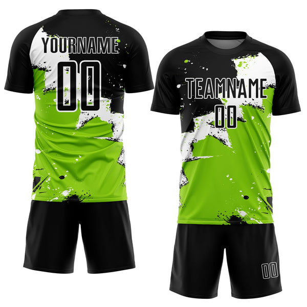 Custom Black White-Neon Green Spalsh Sublimation Soccer Uniform Jersey alternate
