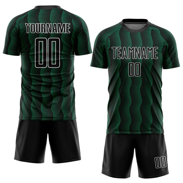 Custom Black Kelly Green-White Geometric Shape Sublimation Soccer Uniform Jersey alternate
