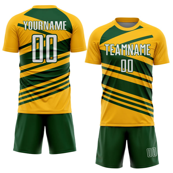 Custom Gold White-Green Line Sublimation Soccer Uniform Jersey alternate