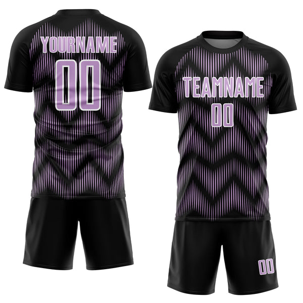 Custom Black Light Purple-White Line Sublimation Soccer Uniform Jersey alternate