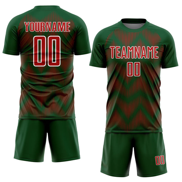 Custom Green Red-White Line Sublimation Soccer Uniform Jersey alternate