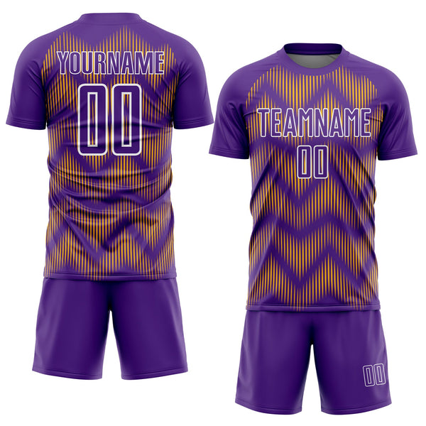 Custom Purple Gold-White Line Sublimation Soccer Uniform Jersey alternate