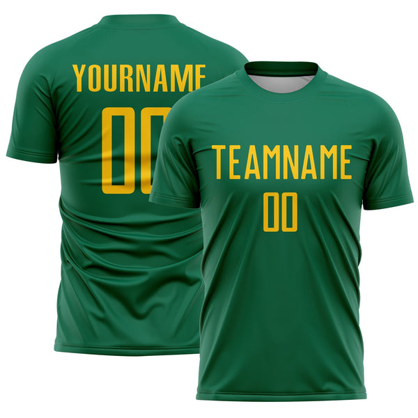 Custom Kelly Green Yellow Sublimation Soccer Uniform Jersey