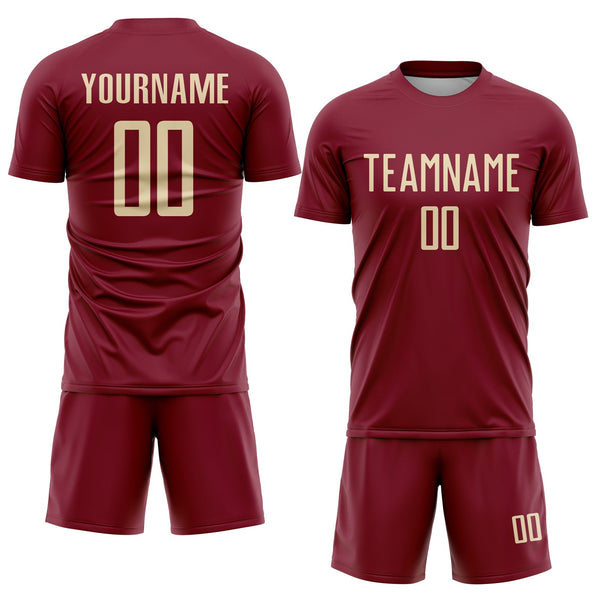 Custom Crimson Cream Sublimation Soccer Uniform Jersey alternate